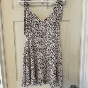 White & Brown Floral Tie-Shoulder Open-back Sundress